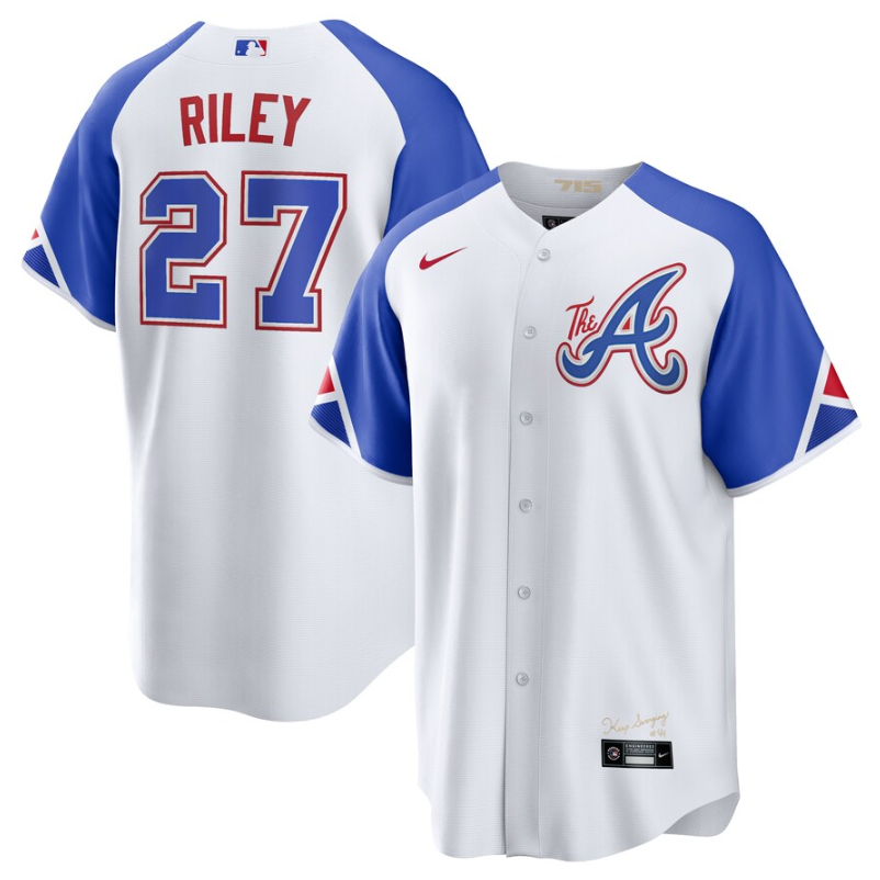 Youth Atlanta Braves #27 Austin Riley White 2023 City Connect Stitched Baseball Jersey Youth Atlanta Braves #27 Austin Riley White 2023 City Connect Stitched Baseball Jersey